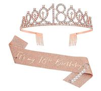 JurciCat 18 Ans Anniversaire Fille Echarpe et Couronne Or Rose Deco Anniversaire 18 Ans Miss Cadeau Birthday Girl Decoration Déco de Fête