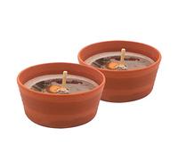 Jurkovic Lot de 2 bougies à la citronnelle en pot en terre cuite, cire anti-moustiques, pour jardin d'extérieur, durée 12 h, 14 x 7,5 cm