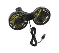 Jurtmy Ventilateur de siège arrière de voiture double tête rotatif à 360° USB silencieux pour voiture, SUV, camion, van, bateau, camping, voyage, noir, câble de 1,8 m