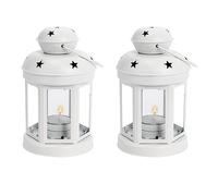 Jushenpoer 2X Lanternes Une Bougie Suspendues en Métal Vintage, Photophore, Chandelier pour Mariage, Maison, Cadeau de Fêtes d'anniversaire-Blanc
