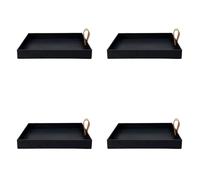 Jushenpoer 4X Plateau de Service en Cuir PU Carré CréAtif Plat DéCoratif CosméTiques Divers Plaque de Rangement de Bureau avec PoignéE (Noir)