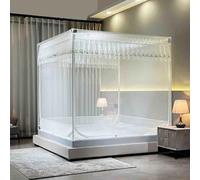 JUSHZ Moustiquaire De Lit Mousticaire Moustiquaires Lit Double De Lit Simple avec Cadre 2 Places 1 Place Carré été avec Fond Fermeture éclair (180x220cm,White)