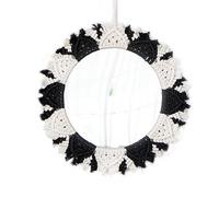 JUSKAQZYI Carillons à Vent Miroir en macramé Noir et Blanc, Miroir décoratif bohème, décoration Murale Faite à la Main, décoration de Chambre à Coucher, Cadeau esthétique carillons