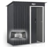 Juskys Abri à Outils en métal de 1,4 m² avec Toit incliné, Porte coulissante et Cadre de Fondation - 161 x 86 x 181 cm Abri de Jardin Abri à Outils (Gris)(S)