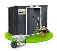 Juskys Abri à Outils en métal de 4m³ avec Toit en Pente, Porte coulissante et Fondation - 213×130×173cm - Abri de Jardin en Acier Abri à Outils (Gris)(M)