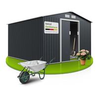 Juskys Abri à Outils en métal de 8,9m² avec Toit en Pente, Porte coulissante et Fondation - 277×319×192cm - Abri à Outils Abri de Jardin Abri à Outils (Anthracite)(XXL)