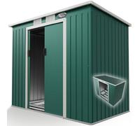 Juskys Abri de Jardin en métal de 4m³ avec Toit en Pente, Porte coulissante et Fondation - 213×130×173cm - Outils de Jardin en Acier (Vert)(M)
