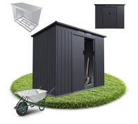 Juskys abri métallique M - Gris foncé, résistant aux intempéries avec Cadre de Fondation, Porte coulissante & verrouillable - pour Jardin & Stockage