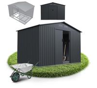Juskys abri métallique XL - Gris foncé, résistant aux intempéries avec Cadre de Fondation, Porte coulissante & verrouillable - pour Jardin & Stockage