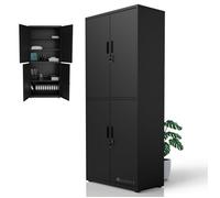 Juskys Armoire de Bureau en métal 180x80x40 cm - Armoire verrouillable en Acier avec 2 Portes, 3 étagères réglables & Pieds Ajustables - Noir