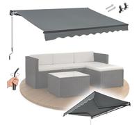 Juskys auvent 350 x 300 cm - ombrage terrasse et Balcon - banne avec manivelle et Support - Protection Solaire pour Balcon système articulé Gris