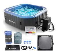 JUSKYS® Bain bouillonnant SpaLuxe - Structure extérieure, 130 Buses, Puissance Totale 3000 W, éclairage LED Gris/Bleu