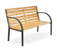 Juskys Banc de Jardin Modena en Bois 2 Places avec accoudoirs et Dossier - Banc résistant aux intempéries - Banc avec éléments latéraux en Acier- Naturel, 62x120x82cm