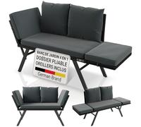 Juskys® Banc Multifonctions Calvia Noir/Gris - transat Pliable en polyrotin résistant, Banc Jardin Charge 240 kg