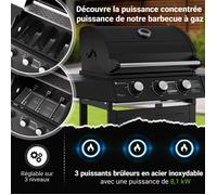 Juskys Barbecue à gaz Louisiana 3 brûleurs - grill extérieur avec couvercle et thermomètre