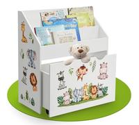 Juskys Bibliothèque pour Enfants avec 3 Compartiments et Coffre à Jouets - Étagère en Bois Blanc - 63 x 30 x 70 cm lPL - Rangement pour Livres et Jouets dans la Chambre d'enfant