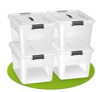 Juskys Boîte de rangement avec couvercle - ensemble de 4 boîtes en plastique de 30 l - grande boîte, empilable, transparente - rangement système de rangement boîtes de rangement