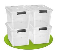 Juskys Boîte de rangement avec couvercle - ensemble de 4 boîtes en plastique de 60 l - grande boîte, empilable, transparente - rangement système de rangement boîtes de rangement