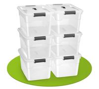 Juskys Boîte de rangement avec couvercle - ensemble de 6 boîtes en plastique de 30 l - grande boîte, empilable, transparente - rangement système de rangement boîtes de rangement