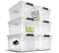 Juskys Boîte de rangement avec couvercle - ensemble de 6 boîtes en plastique de 45 l - grande boîte, empilable, transparente - rangement système de rangement boîtes de rangement