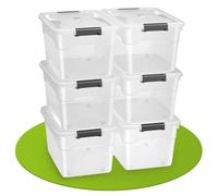 Juskys Boîte de rangement avec couvercle - ensemble de 6 boîtes en plastique de 60 l - grande boîte, empilable, transparente - rangement système de rangement boîtes de rangement