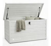 Juskys Boîte de rangement en métal Limani de 380 litres - boîte d'extérieur - étanche, verrouillable - boîte de jardin, coffre à coussins pour le jardin blanc