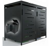 Juskys Cache-Poubelle Arel - Box de Jardin en métal pour 2 poubelles de 120l - Box de Rangement verrouillable - Abri avec Toit & vérin à gaz - Anthracite