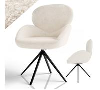 Juskys Chaise Albano bouclé pivotante 360° rembourrée pieds métal réglables chaise bureau crème moderne
