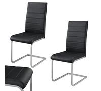 Juskys Chaise Cantilever Vegas (Lot de 2) - Chaise de Salle à Manger avec Structure en métal et revêtement en Similicuir - Chaise de Cuisine au Style Contemporain (Noir)