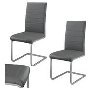 Juskys Chaise Cantilever Vegas (Lot de 2) - Chaise de Salle à Manger avec Structure en métal et revêtement en Similicuir - Chaise de Cuisine au Style Contemporain (Gris)