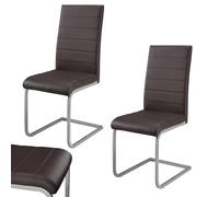 Juskys Chaise Cantilever Vegas (Lot de 2) - Chaise de Salle à Manger avec Structure en métal et revêtement en Similicuir - Chaise de Cuisine au Style Contemporain (Brun)