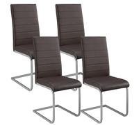 Juskys Chaise Cantilever Vegas (Lot de 4) - Chaise de Salle à Manger avec Structure en métal et revêtement en Similicuir - Chaise de Cuisine au Style Contemporain (Brun)