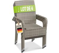 Juskys Chaise de Jardin en Rotin Gris Chiné Empilable - Lot de 4 - Accoudoirs - Dossier Haut