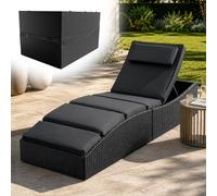 Juskys Chaise Longue de Jardin Lamia Pliante, en polyrotin, avec Support, appuie-tête réglable, Charge maximale de 160 kg - Chaise Longue extérieure de Jardin et Balcon, Noir