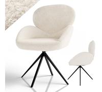 Juskys Chaise pivotante Albano - Bouclé - Pivotante à 360° & rembourrée, revêtement Facile d’Entretien, Pieds métalliques réglables, Style Moderne, pour Salle à Manger et Cuisine - Crème