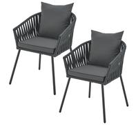 Juskys Chaises de Jardin Rope Lot de 2 - Résistantes aux intempéries - Jusqu’à 160 kg - avec Coussins de Dossier & d’Assise en Polyester - Gris foncé