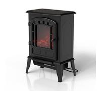 Juskys Cheminée électrique 2000 W - Noir, cheminée autoportante avec Effet de Flamme, 2 Niveaux de Chauffage, Thermostat et arrêt de sécurité pour Le Salon