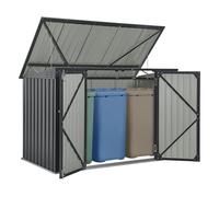 Juskys Conteneur pour 3 poubelles Namur 3 bacs de 120 litres - 2 m² - 2 Portes - Coffre, boîte, boîtier de Rangement Gris