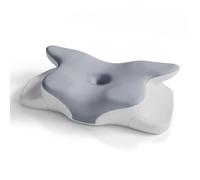 Juskys Coussin Cervical 2 pièces - Oreiller Ergonomique mémoire de Forme, Housse Respirante - Soutien de Nuque pour Un Sommeil sain - Blanc/Gris