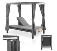 Juskys Double transat Kreta - Chaise Longue de Jardin pour 2 Personnes - Auvent et Dossier réglables - Chaise Longue pour terrasse, Jardin et Balcon - Grise