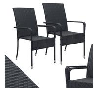 Juskys Ensemble de 2 chaises de Jardin Yoro en rotin avec accoudoirs et Dossier - 2 chaises empilables - Chaise en rotin pour Le Jardin - Chaise empilable Chaise de Balcon Noir