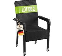 Juskys Ensemble de 2 chaises de Jardin Yoro en rotin avec accoudoirs et Dossier - 2 chaises empilables - Chaise en rotin pour Le Jardin - Chaise empilable Chaise de Balcon Noir