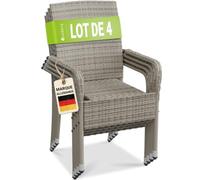 Juskys Ensemble de 4 chaises de Jardin Yoro en rotin avec accoudoirs et Dossier - 4 chaises empilables - Chaise en rotin pour Le Jardin - Chaise empilable Chaise de Balcon Gris chiné