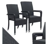 Juskys Ensemble de 4 chaises de Jardin Yoro en rotin avec accoudoirs et Dossier - 4 chaises empilables - Chaise en rotin pour Le Jardin - Chaise empilable Chaise de Balcon Noir