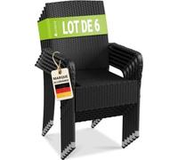 Juskys Ensemble de 6 chaises de Jardin Yoro en rotin avec accoudoirs et Dossier - 6 chaises empilables - Chaise de Jardin en rotin - Chaise empilable Noir