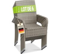 Juskys Ensemble de 6 chaises de Jardin Yoro en rotin avec accoudoirs et Dossier - 6 chaises empilables - Chaise en rotin pour Le Jardin - Chaise empilable Chaise de Balcon Gris chiné