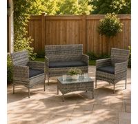 Juskys Ensemble de Meubles en polyrotin Fort Myers 4 Personnes avec canapé 2 Places, 2 chaises, Coussins de Table et de siège, Couvertures Gris chiné et Gris foncé, Milieu