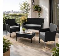 Juskys Ensemble de Meubles en polyrotin Fort Myers 4 Personnes avec canapé 2 Places, 2 chaises, Table et Coussins d'assise mobilier de Jardin r- Couvertures Noires et Gris foncé, Milieu