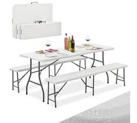 Juskys Ensemble de Table Pliante Exterieur avec 2X Banc de Brasserie - 3 pièces - 180 x 70 x 74 cm - résistant aux intempéries - Salon de Jardin Pliable pour Tente, Barnum, Camping, Pique Nique