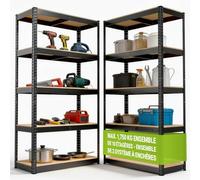Juskys Étagère Charges Lourdes Basic, Lot de 2, 180 x 90 x 40 cm - 5 Niveau á 175 kg, Capacité 875 kg, Étagères de Rangement en Metal pour Garage et Cave - Gris